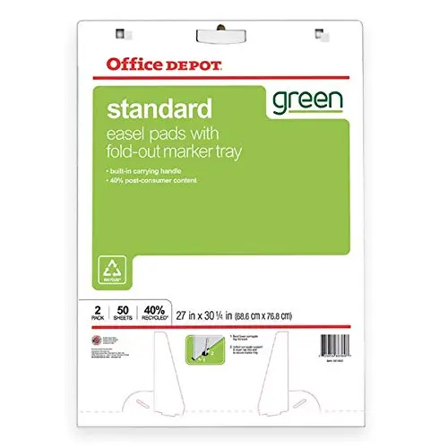 Office Depot 40% Recycled Bleed-Resistant Easel Pads, 27 x 32 in, 50 Sheets, Pack of 2