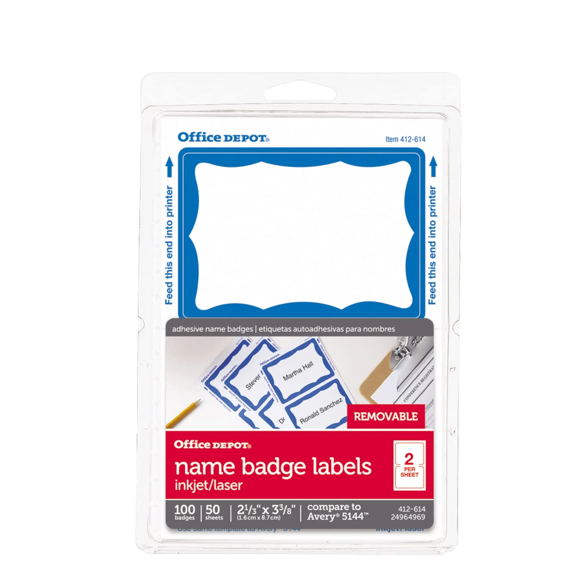 Office Depot Name Badge Labels, 2 1/3in x 3 3/8in, Blue - Pack of 100