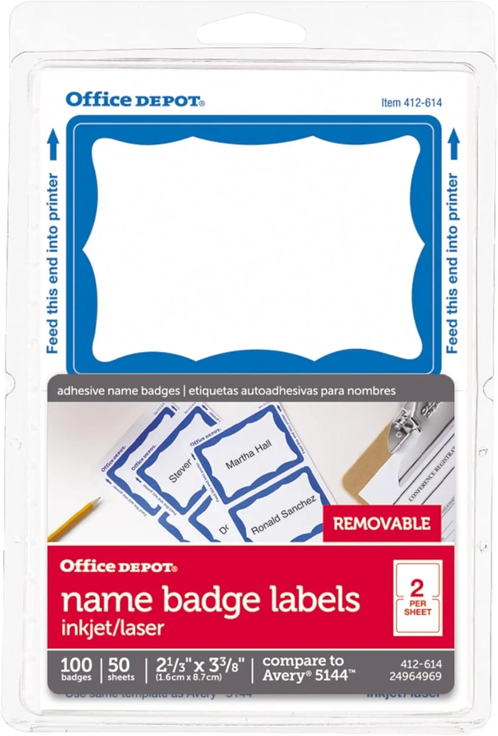 Office Depot Name Badge Labels, 2 1/3in x 3 3/8in, Blue - Pack of 100