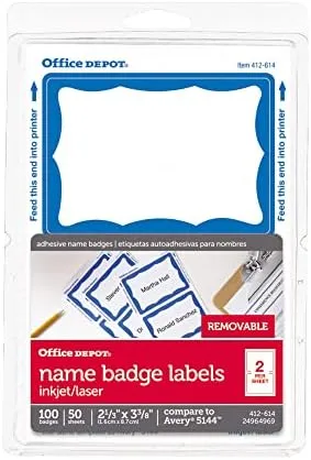 Office Depot Name Badge Labels, 2 1/3in x 3 3/8in, Blue - Pack of 100