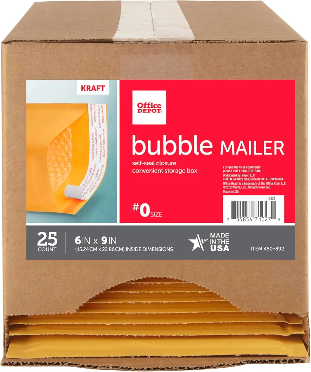 Office Depot Self-Sealing Bubble Mailers, 6 in x 9 in, Pack of 25