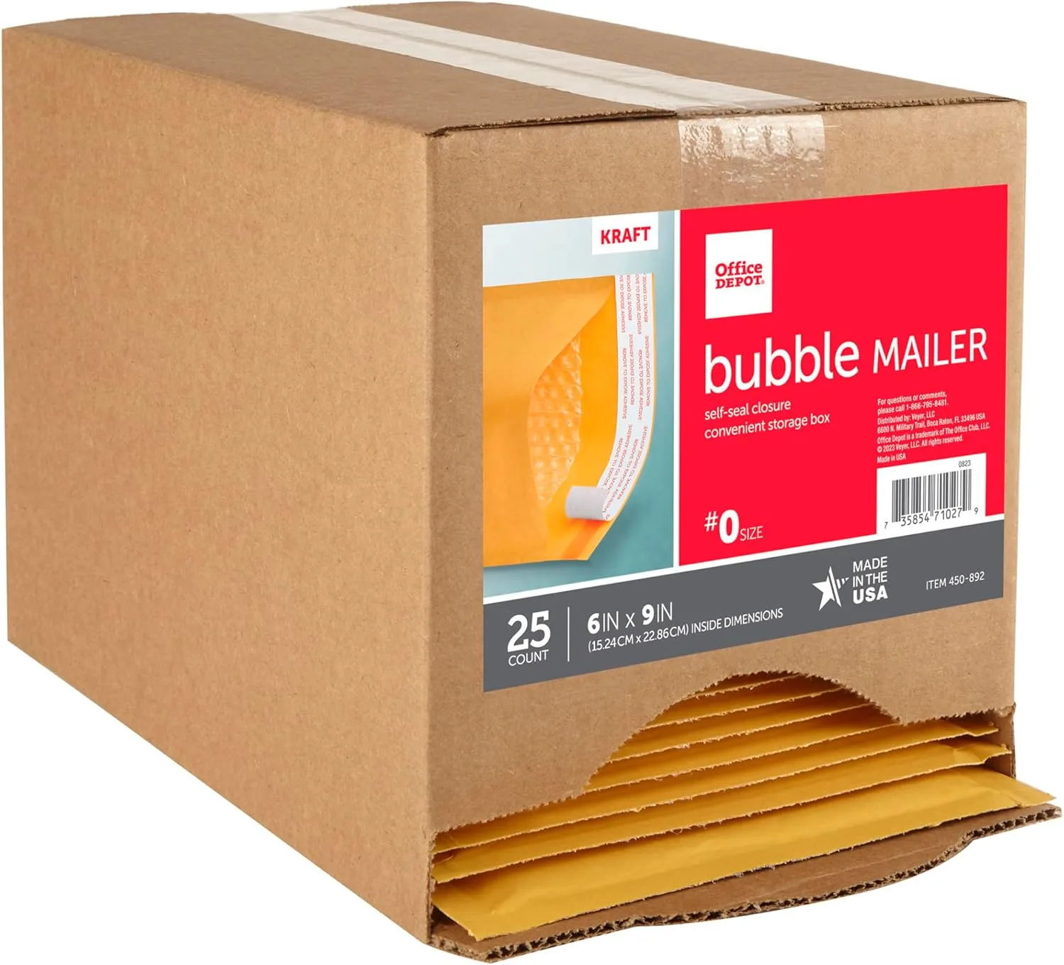 Office Depot Self-Sealing Bubble Mailers, 6 in x 9 in, Pack of 25