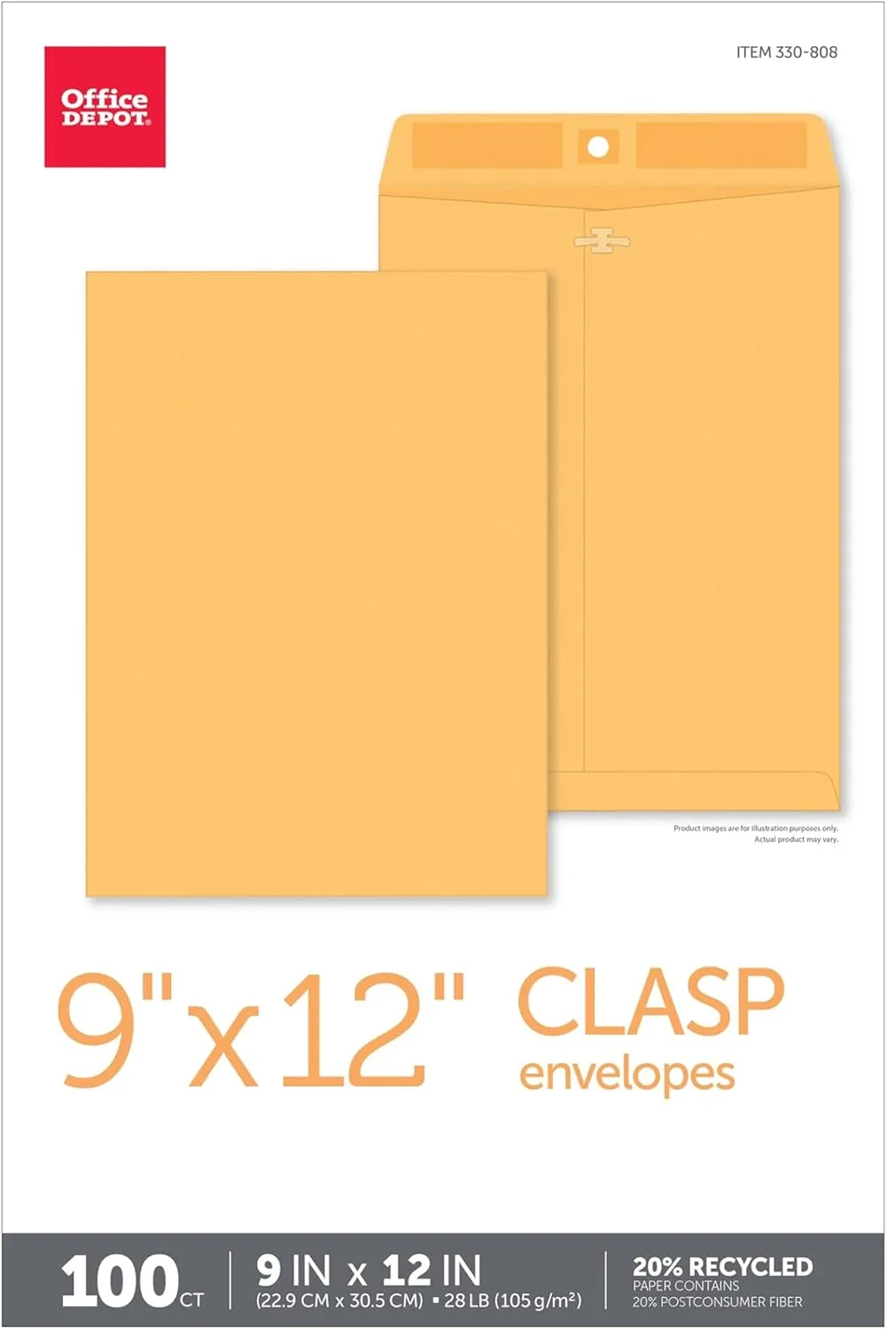 Office Depot® Brand Clasp Envelopes, 9" x 12", Brown, Box Of 100