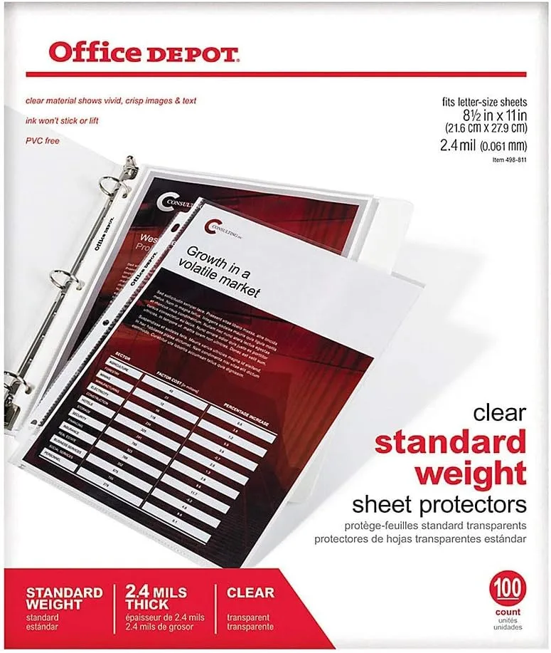 Office Depot Top-Loading Sheet Protectors, Standard Weight, Clear, Box Of 100