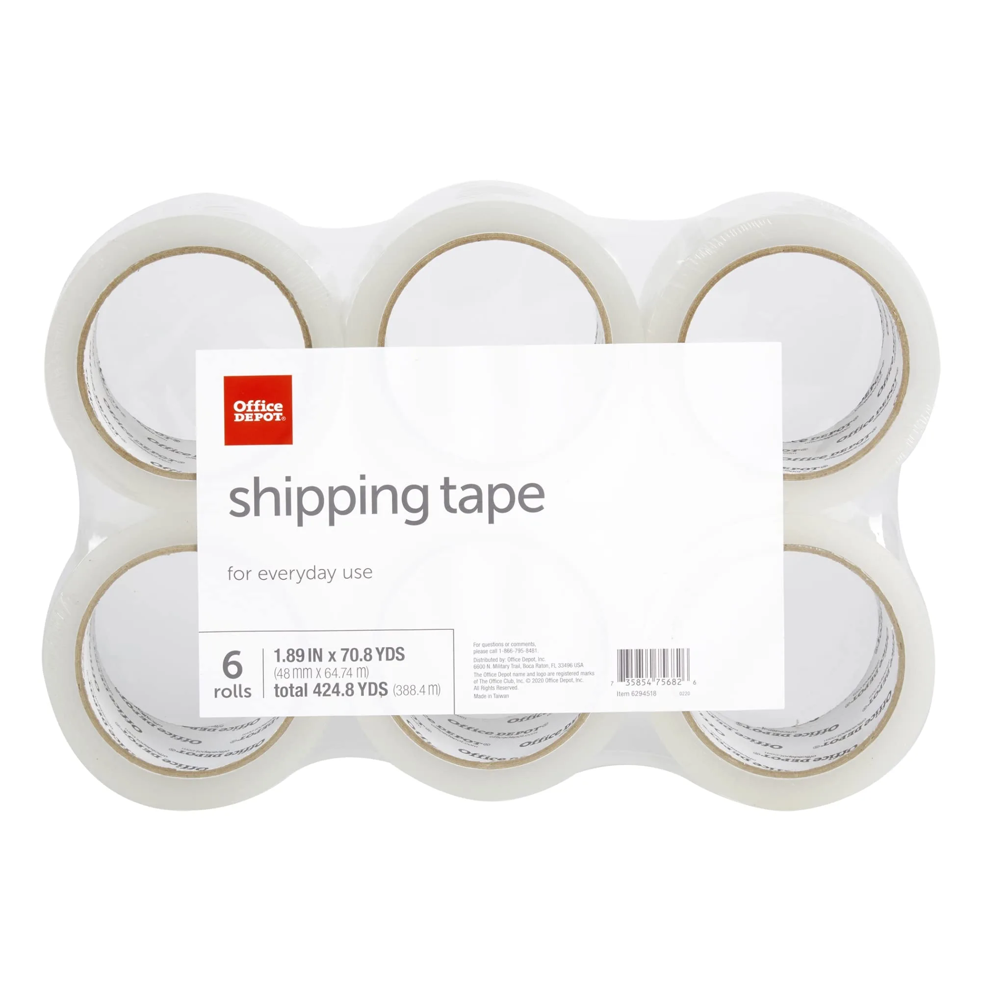 Office Depot® Brand Shipping Packing Tape, 1.89" x 70.8 Yd, Clear, Pack Of 6 Rolls