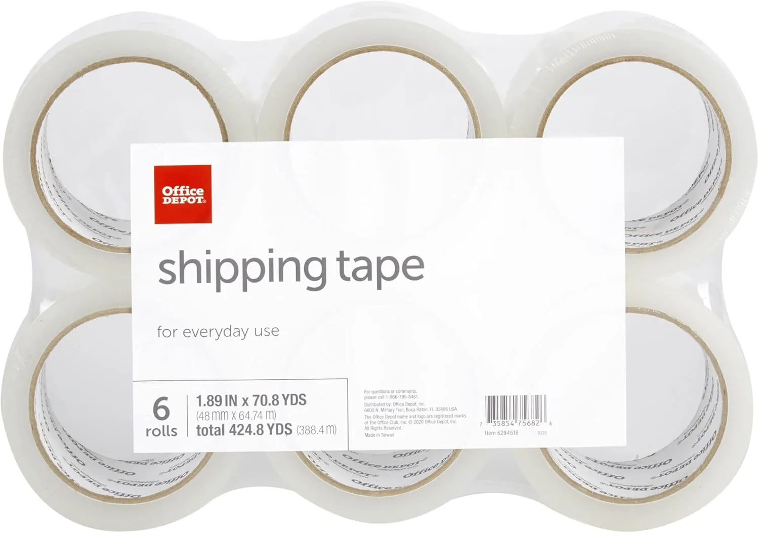 Office Depot® Brand Shipping Packing Tape, 1.89" x 70.8 Yd, Clear, Pack Of 6 Rolls