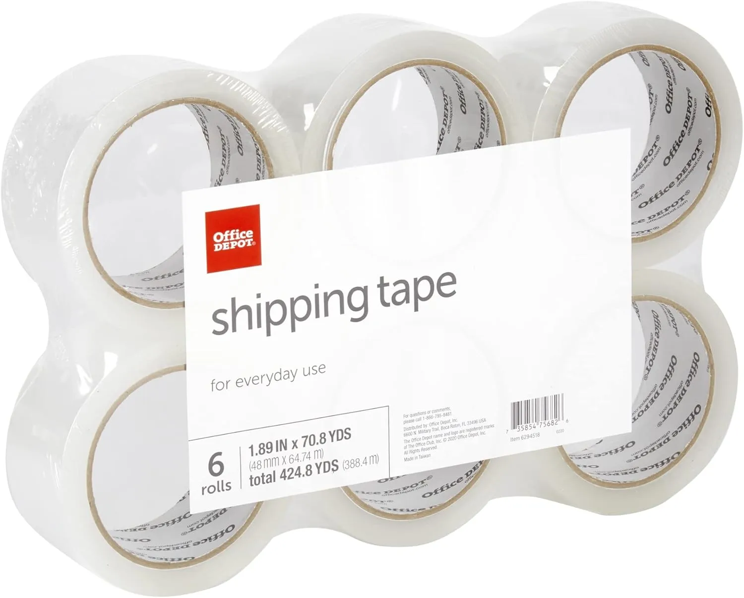 Office Depot® Brand Shipping Packing Tape, 1.89" x 70.8 Yd, Clear, Pack Of 6 Rolls