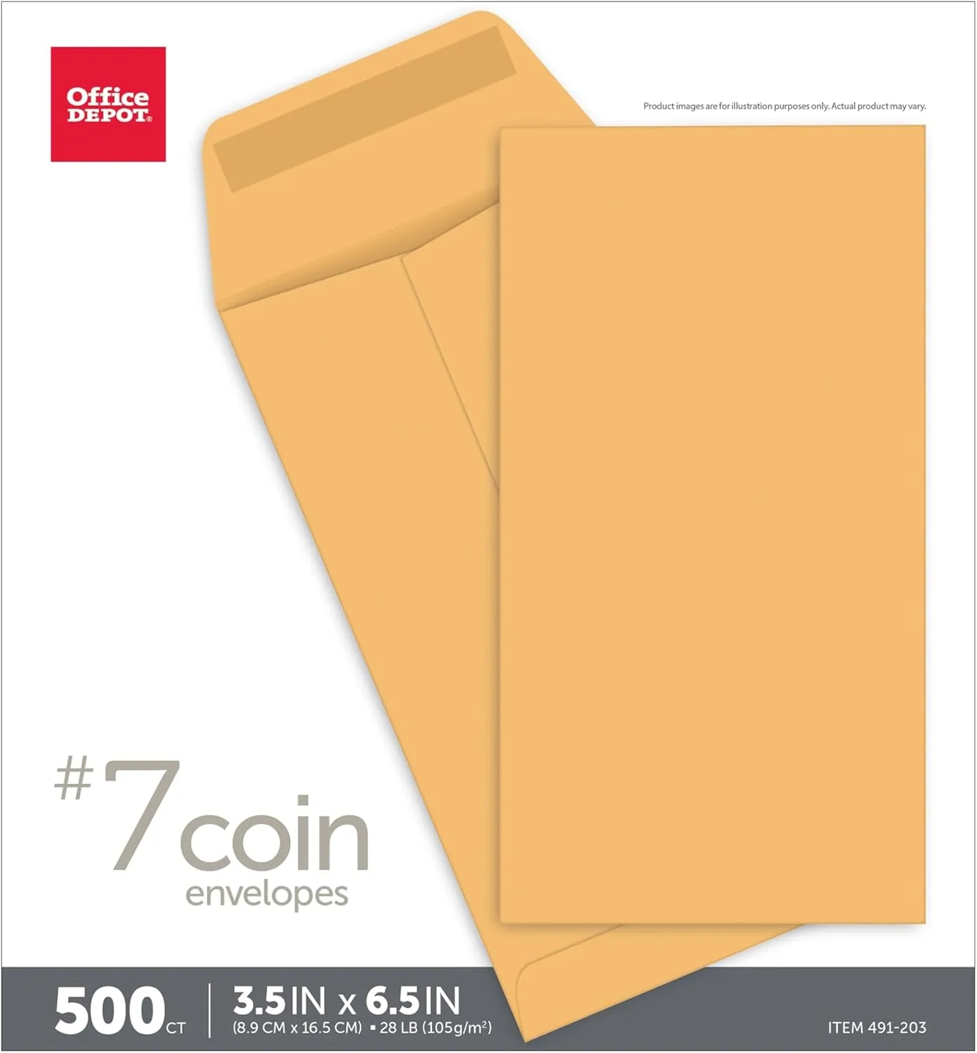 Office Depot® Brand Coin Envelopes, 3-1/2" x 6-1/2", Gummed Seal, Manila, Box Of 500