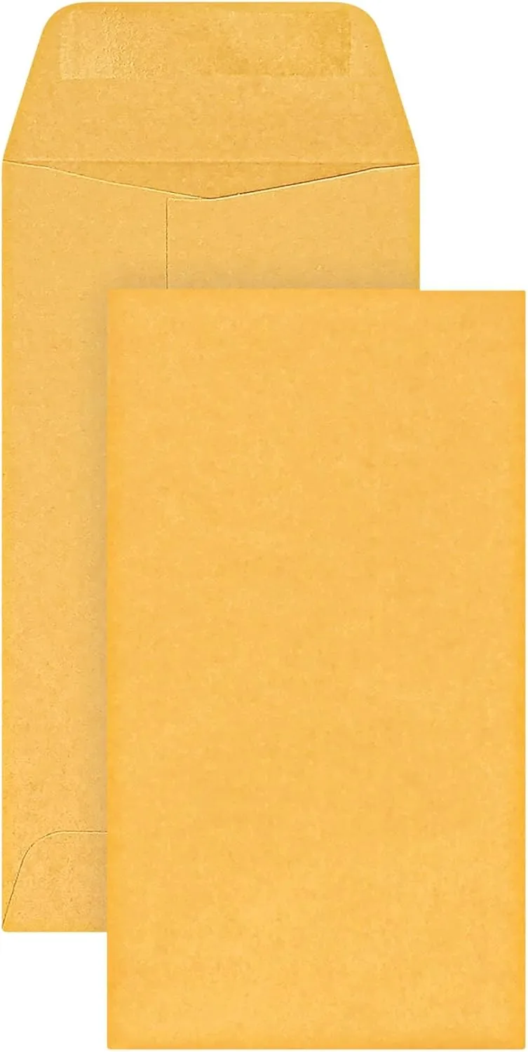 Office Depot® Brand Coin Envelopes, 3-1/2" x 6-1/2", Gummed Seal, Manila, Box Of 500