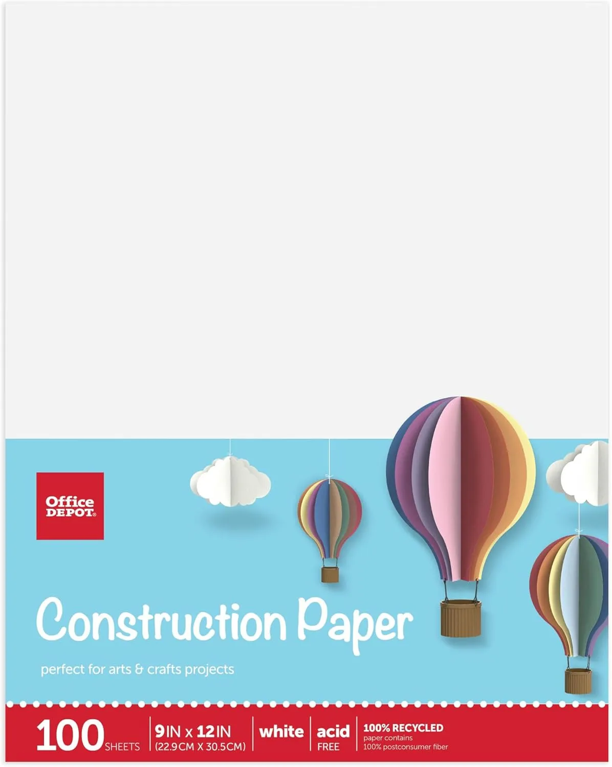 Office Depot® Brand Construction Paper, 9" x 12", 100% Recycled, White, Pack Of 100 Sheets