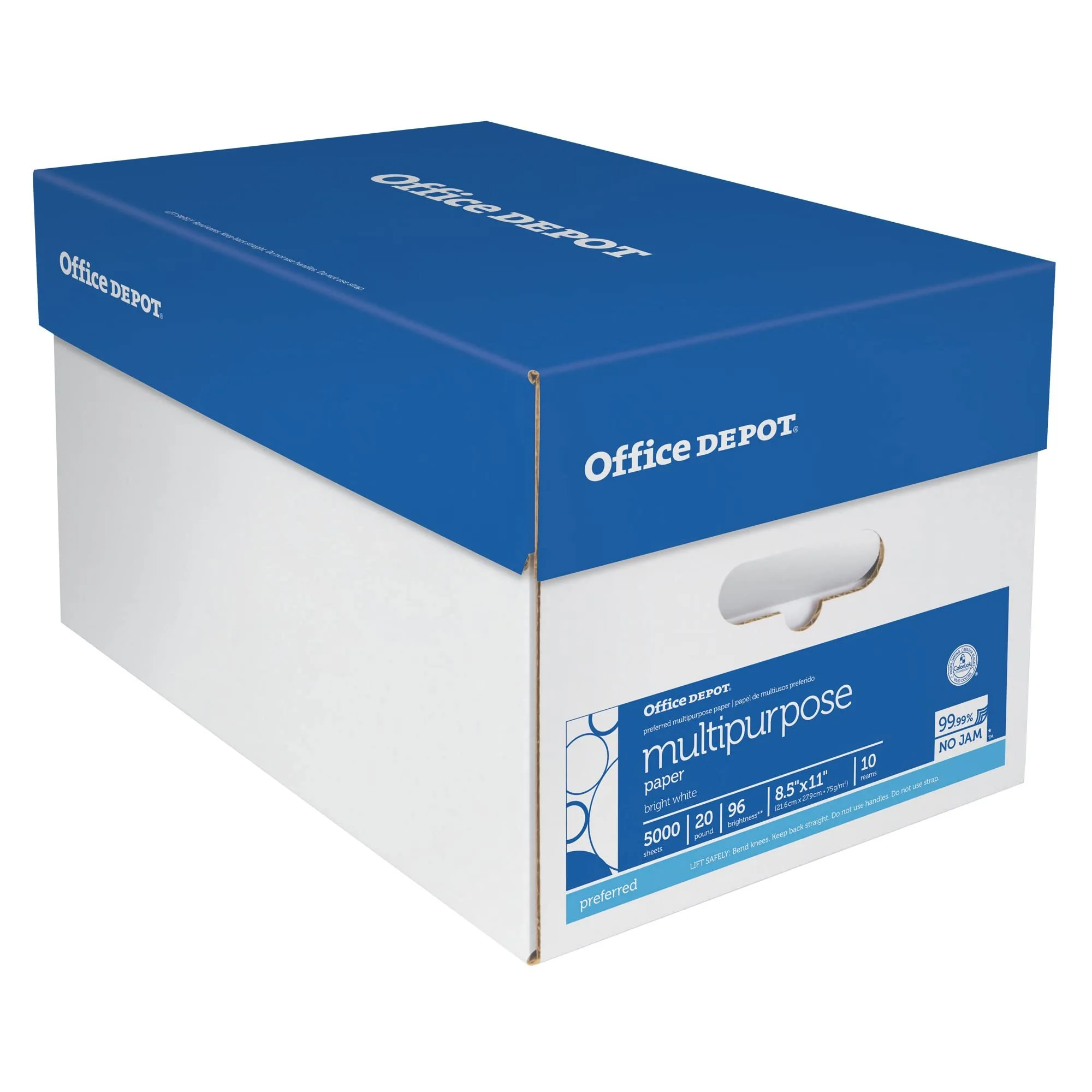 Office Depot Multi-Use Printer & Copy Paper, 10 Reams, White, Letter (8.5in x 11in), 5000 Sheets Per Case, 20 Lb