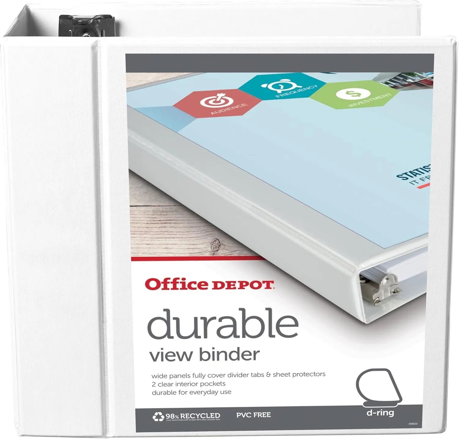 Office Depot® Brand Durable View D-Ring Binder, 5" Rings, 39% Recycled, White
