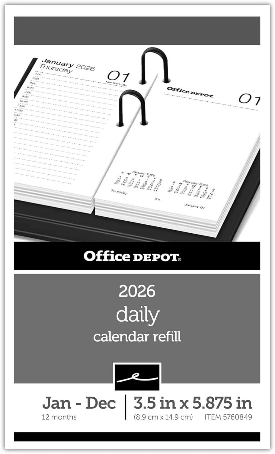 Office Depot Brand Daily Desk Calendar Refill, 3 1/2" x 6", White, January 2026 to December 2026, SP717D5026