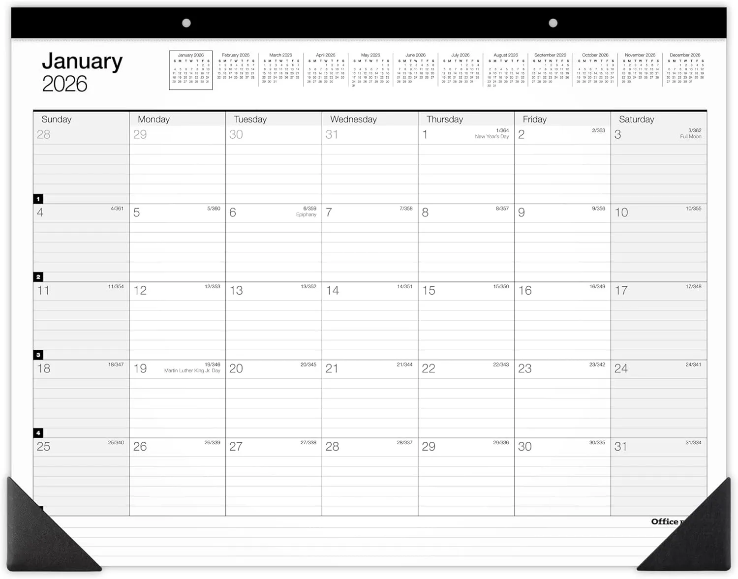 Office Depot Brand Monthly Desk Pad Calendar, 21 3/4" x 17", White/Black, January 2026 to December 2026, SP24D0026