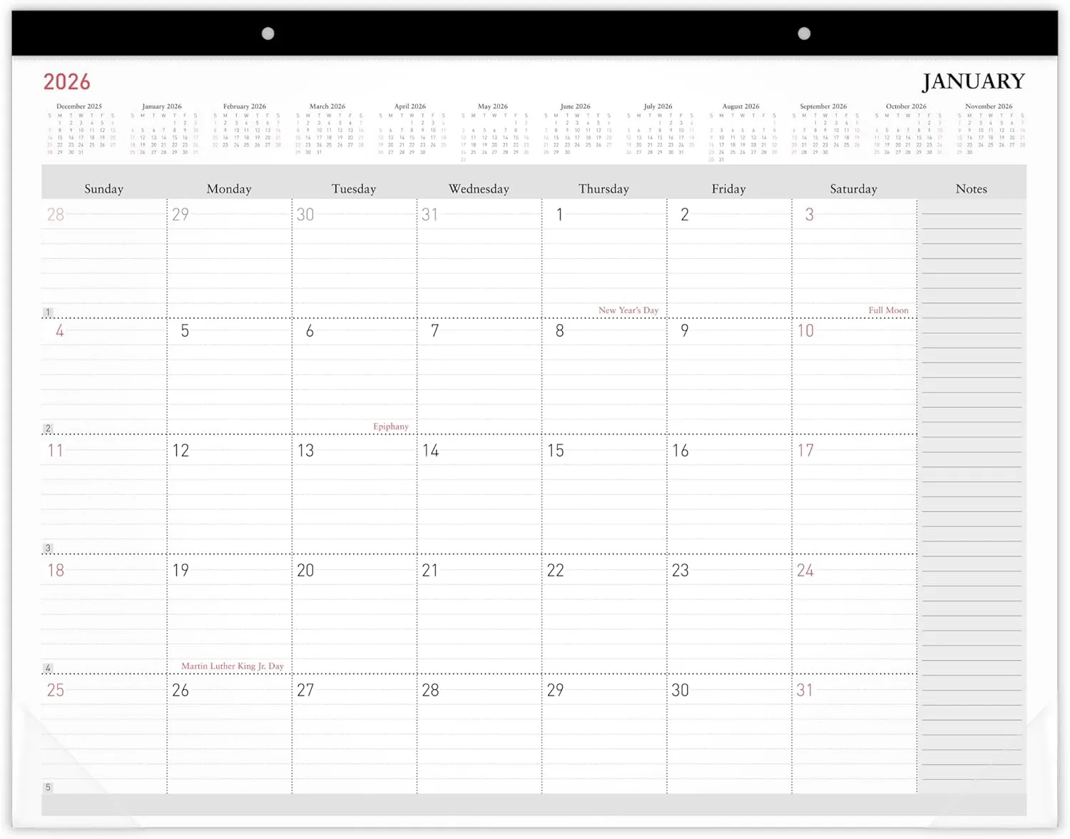 Office Depot Brand Monthly Desk Pad Calendar, 21 3/4" x 17", White, January 2026 to December 2026, OD20260026