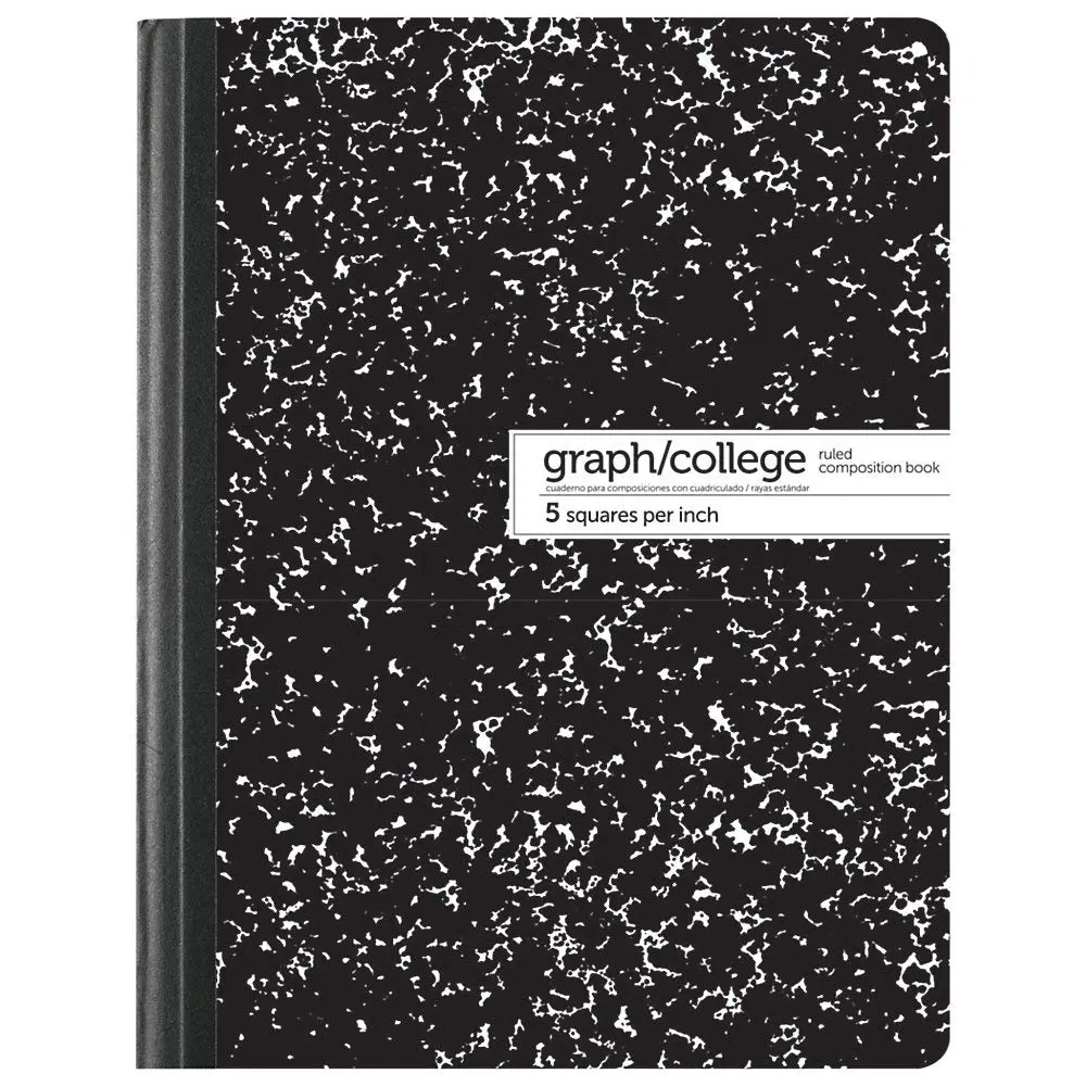 Office Depot Dual Ruled Marble Composition Book, 7 1/2in x 9 3/4in, College/Quadrille Ruled, 100 Sheets, Black/White