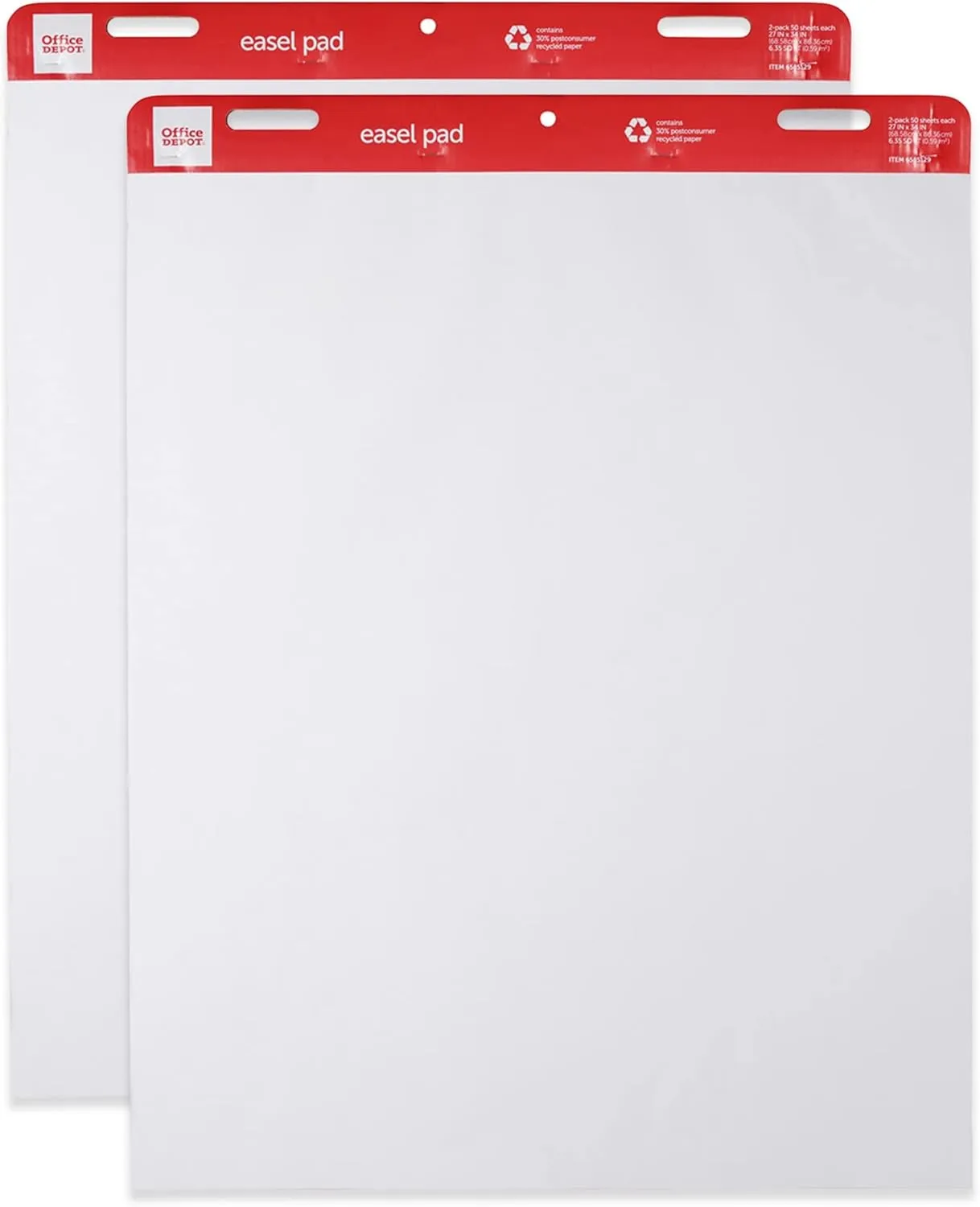 Office Depot® Brand Easel Pads, 27" x 34", 50 Sheets, 30% Recycled, White, Pack Of 2