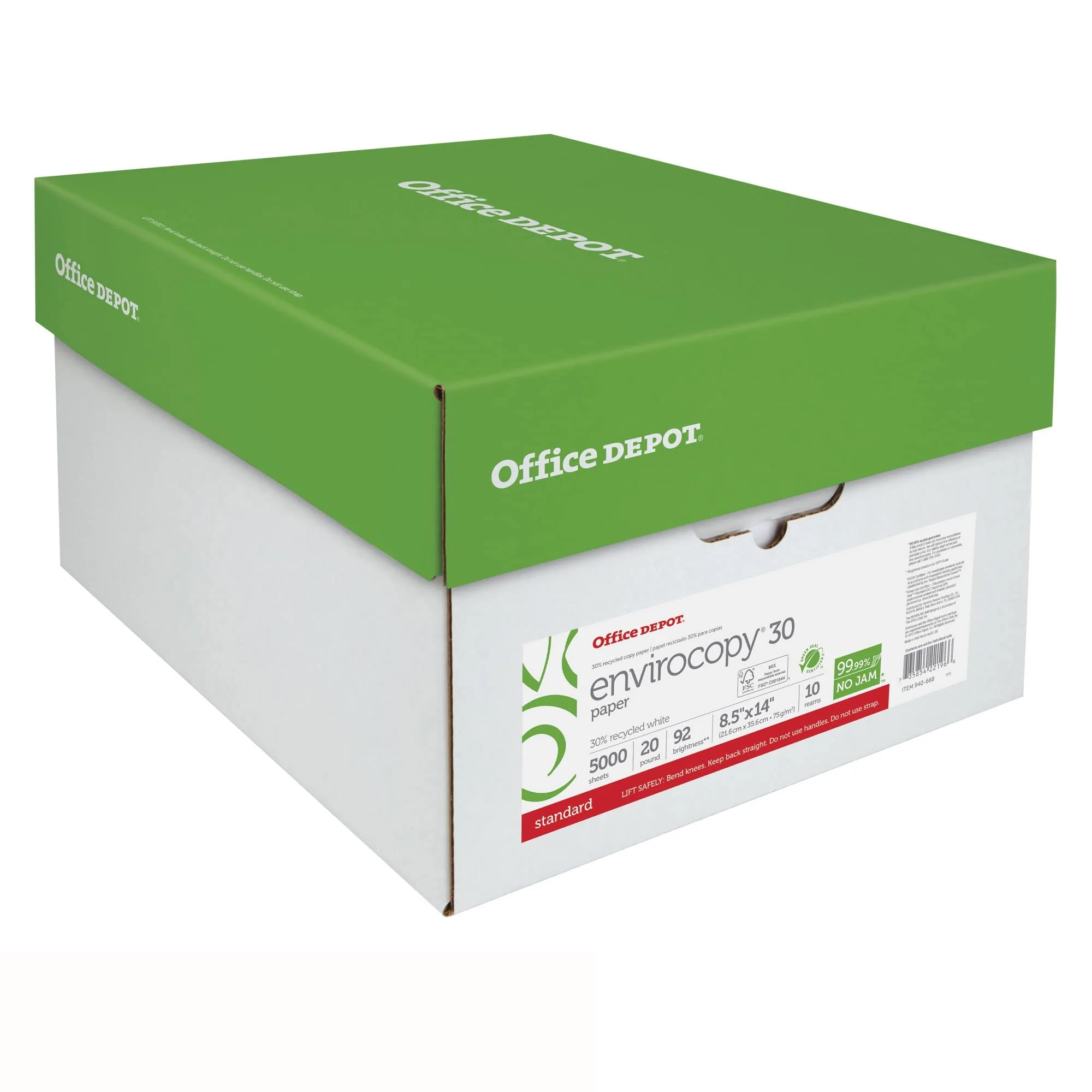 Office Depot EnviroCopy Copy Paper, 8.5 x 14 in, 20 lb, 10 Reams (5000 Sheets)