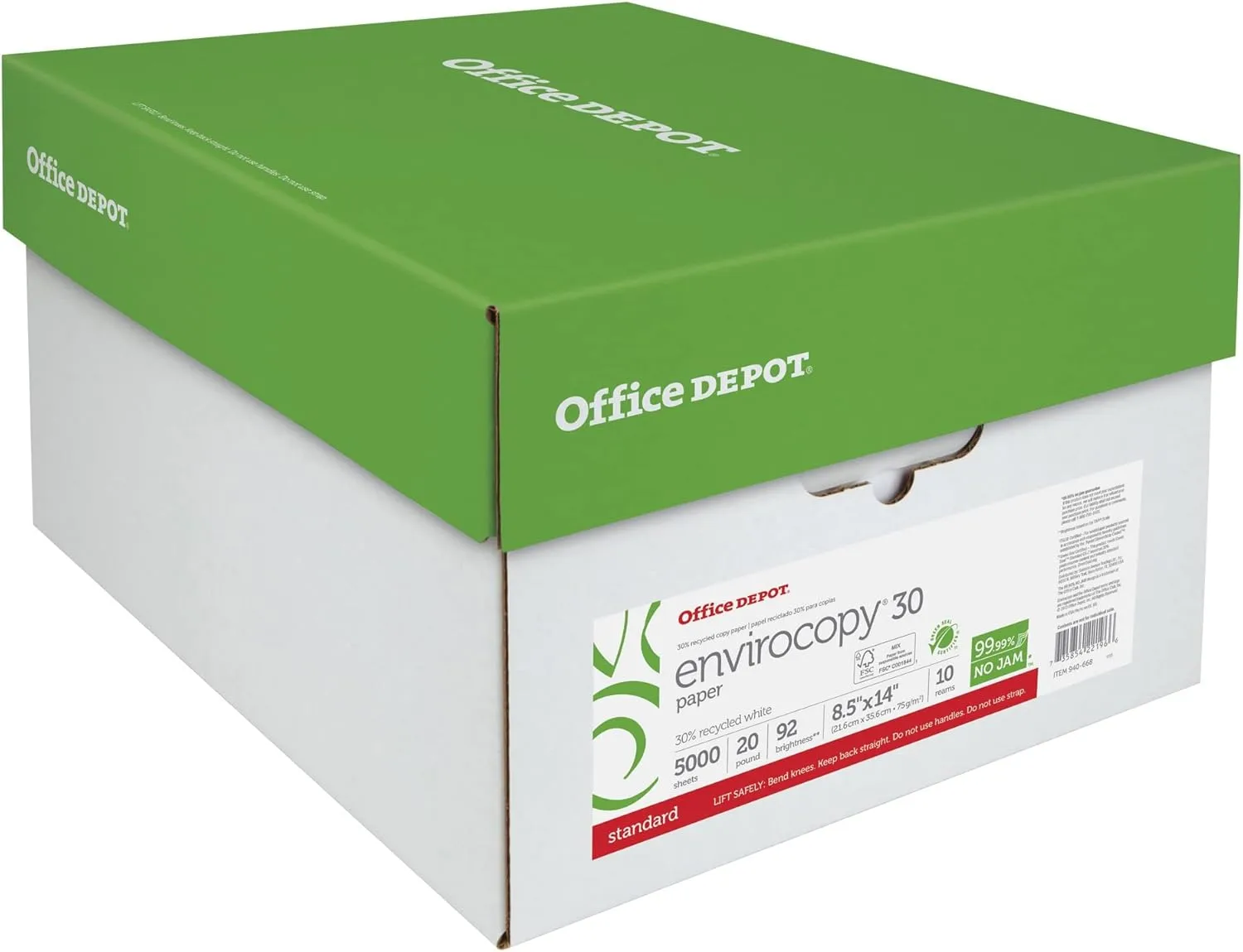 Office Depot EnviroCopy Copy Paper, 8.5 x 14 in, 20 lb, 10 Reams (5000 Sheets)