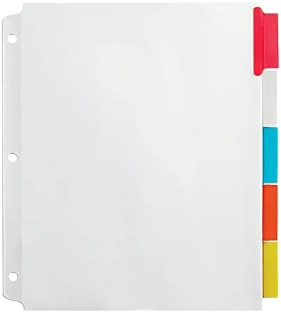 Office Depot Insertable Extra-Wide Dividers with Big Tabs, Assorted Colors, 5-Tab, OD14793