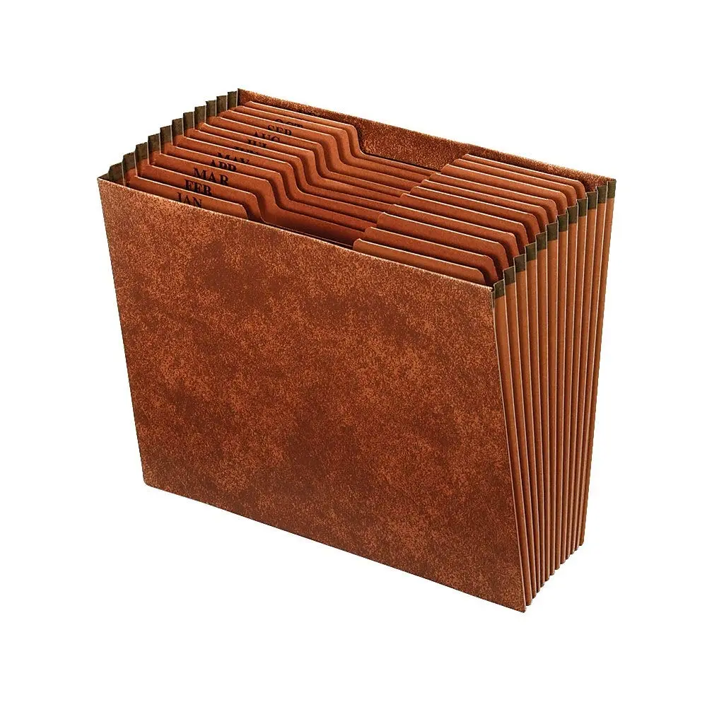 Office Depot Faux Leather Expanding File, Jan-Dec, 12 Pockets, Letter, 1in Expansion, Brown