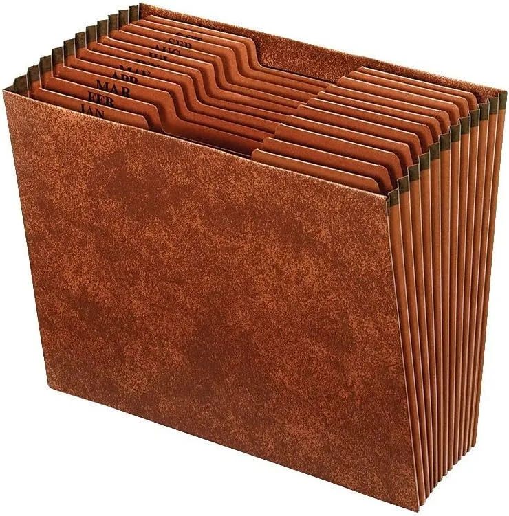 Office Depot Faux Leather Expanding File, Jan-Dec, 12 Pockets, Letter, 1in Expansion, Brown