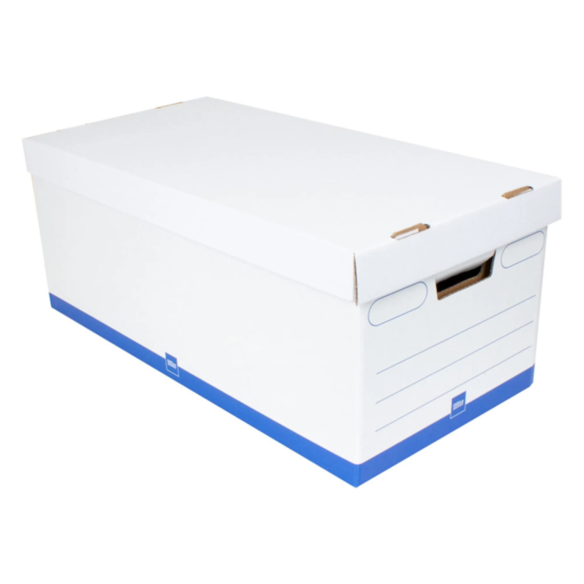Office Depot® Brand Medium Quick Set Up Corrugated Storage Boxes, Letter Size, 24" x 12" x 10", 60% Recycled, White/Blue