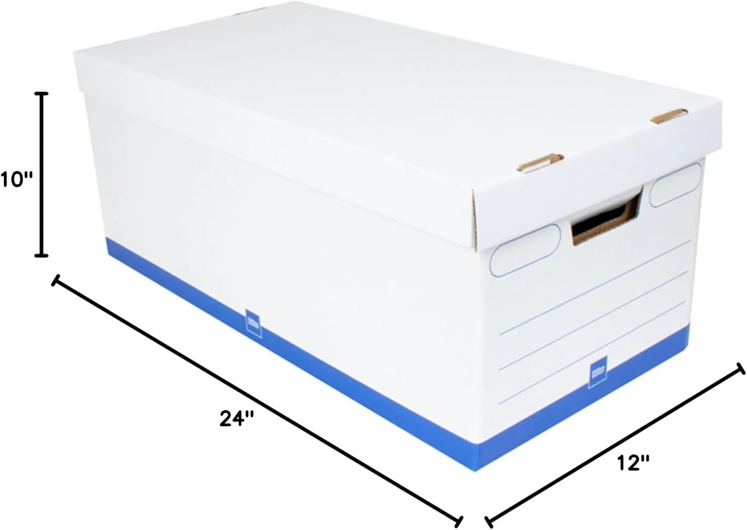 Office Depot® Brand Medium Quick Set Up Corrugated Storage Boxes, Letter Size, 24" x 12" x 10", 60% Recycled, White/Blue