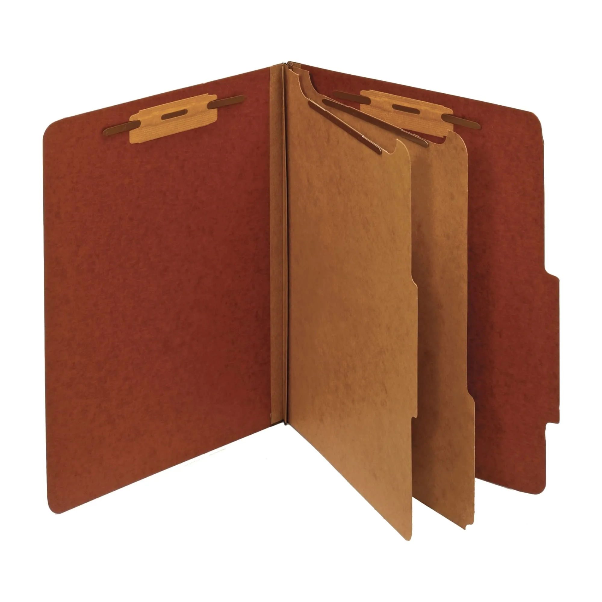 Office Depot Brand Classification Folders, 2 1/2in Expansion, Letter Size, 2 Dividers, 83% Recycled, Brick Red, Pack Of 5 Folders