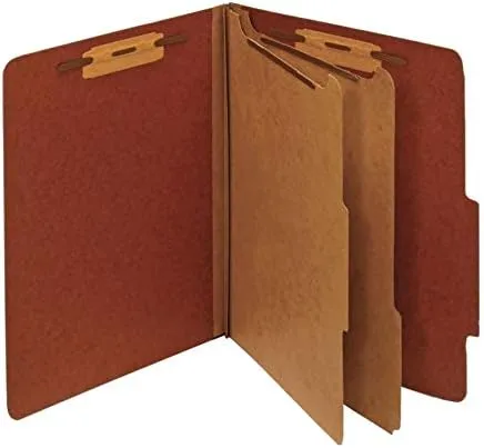 Office Depot Brand Classification Folders, 2 1/2in Expansion, Letter Size, 2 Dividers, 83% Recycled, Brick Red, Pack Of 5 Folders