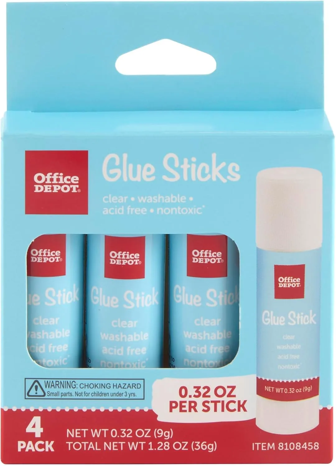Office Depot® Brand Glue Sticks, 0.32 Oz, Clear, Pack Of 4 Glue Sticks