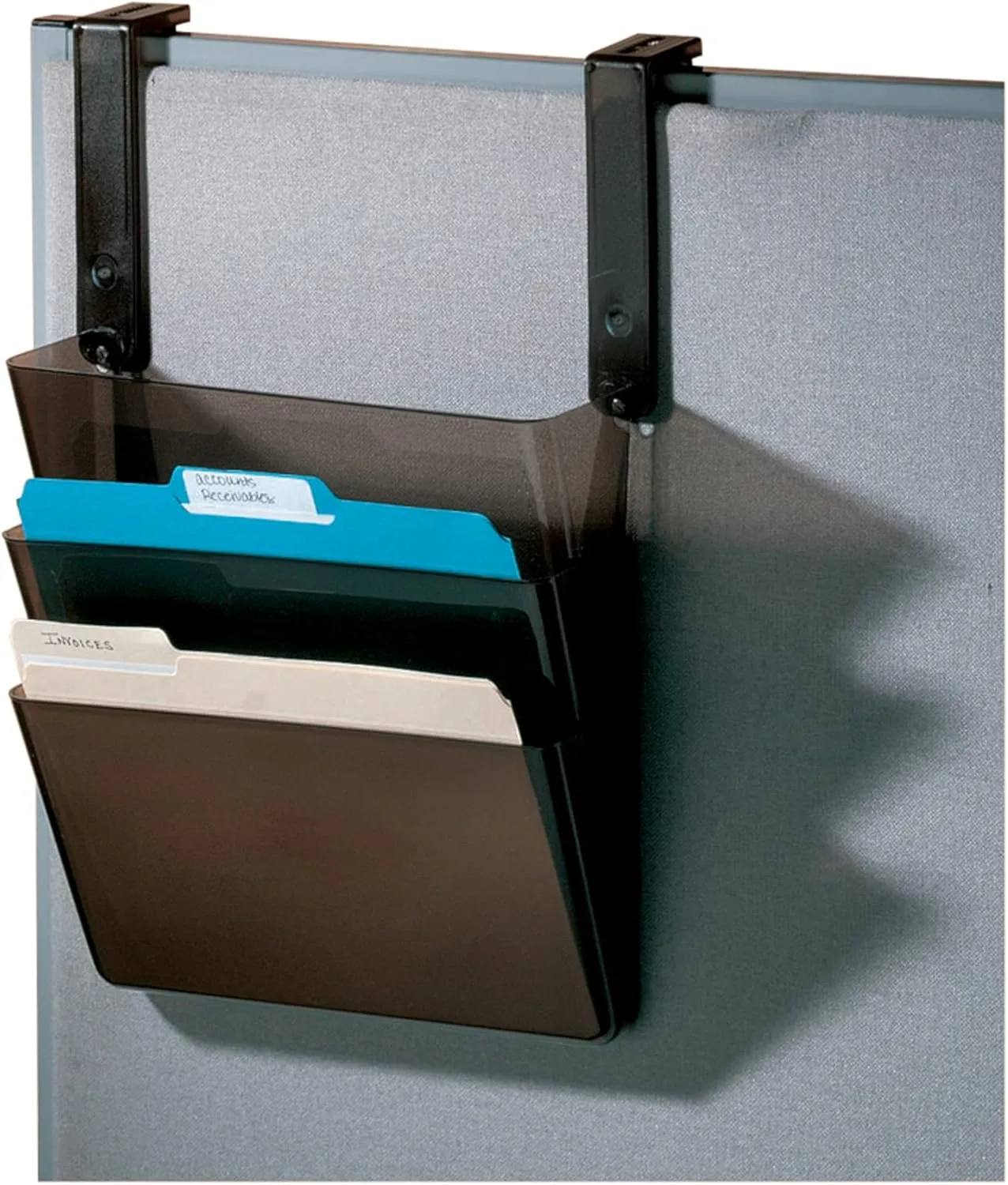 Office Depot Brand Plastic Letter-Size Hanging 3-Pocket Wall File, 8-1/2in x 13-3/8in x 8-1/2in, Black