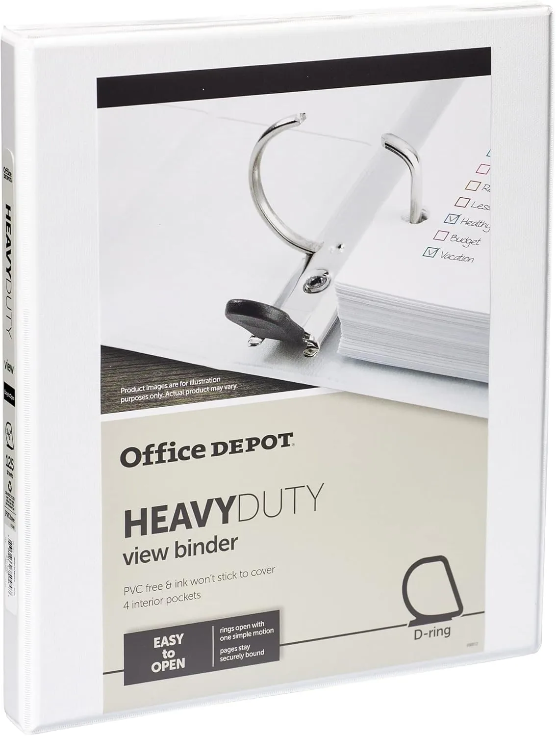 Office Depot® Brand Heavy-Duty View 3-Ring Binder, 1/2" D-Rings, White