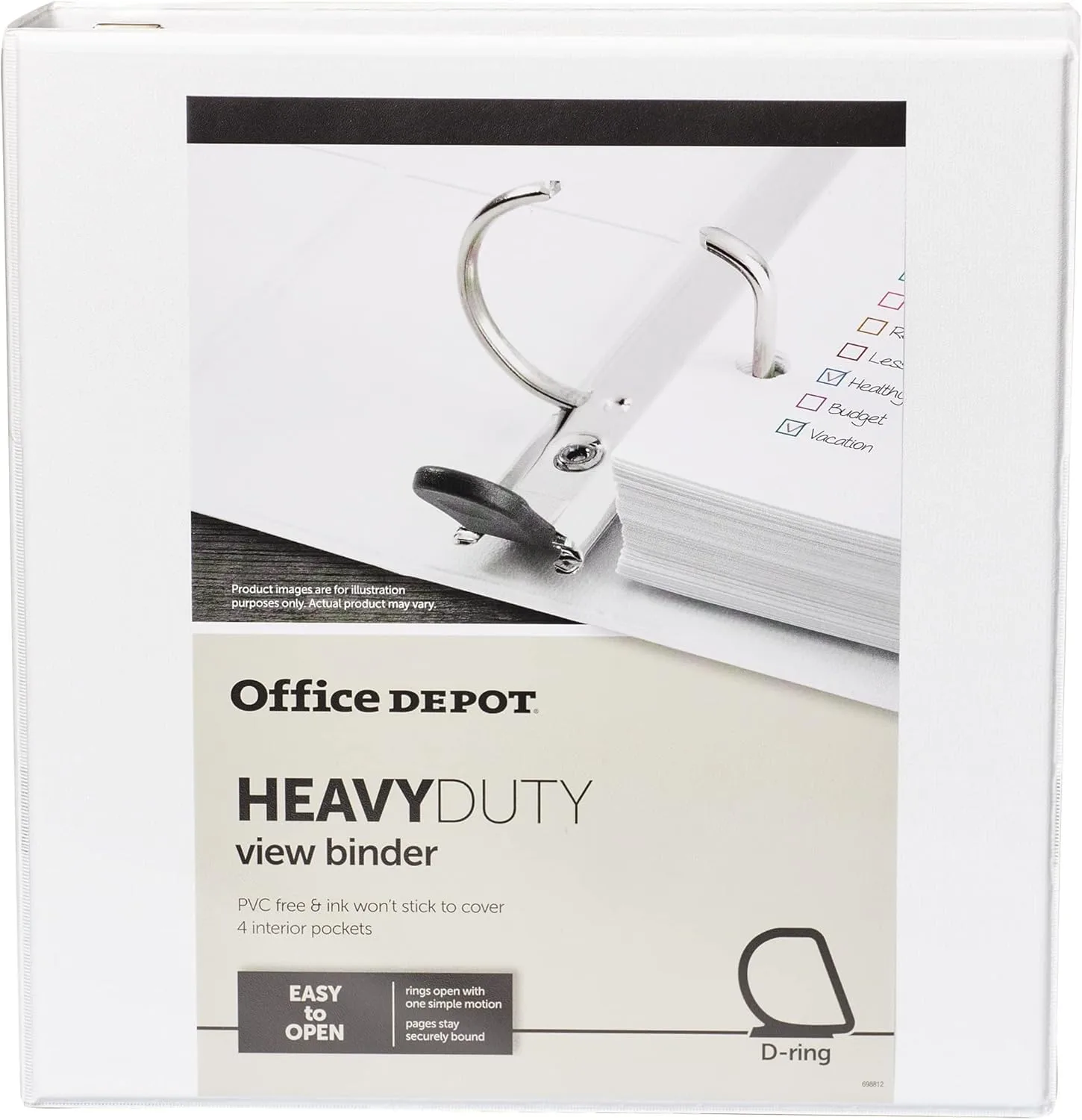Office Depot Brand Heavy-Duty View 3-Ring Binder, 1 1/2" D-Rings, 49% Recycled, White