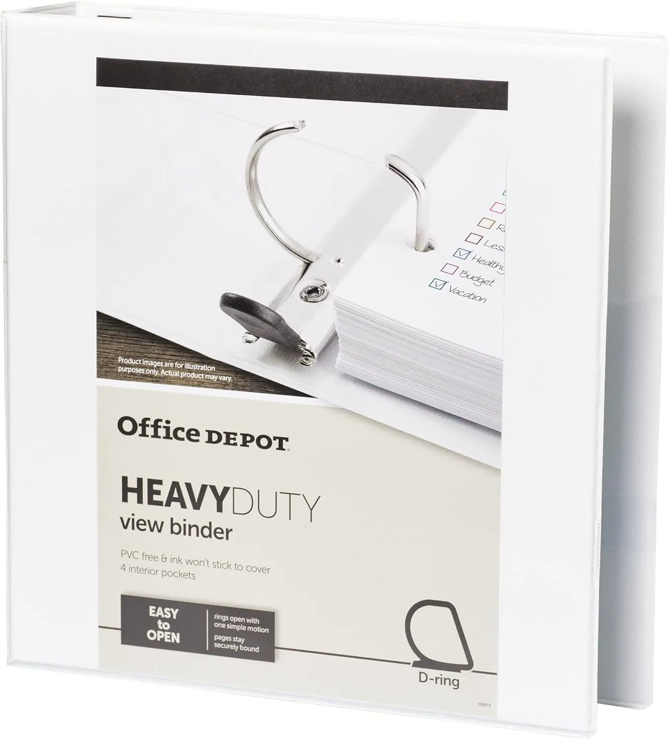 Office Depot Brand Heavy-Duty View 3-Ring Binder, 1 1/2" D-Rings, 49% Recycled, White