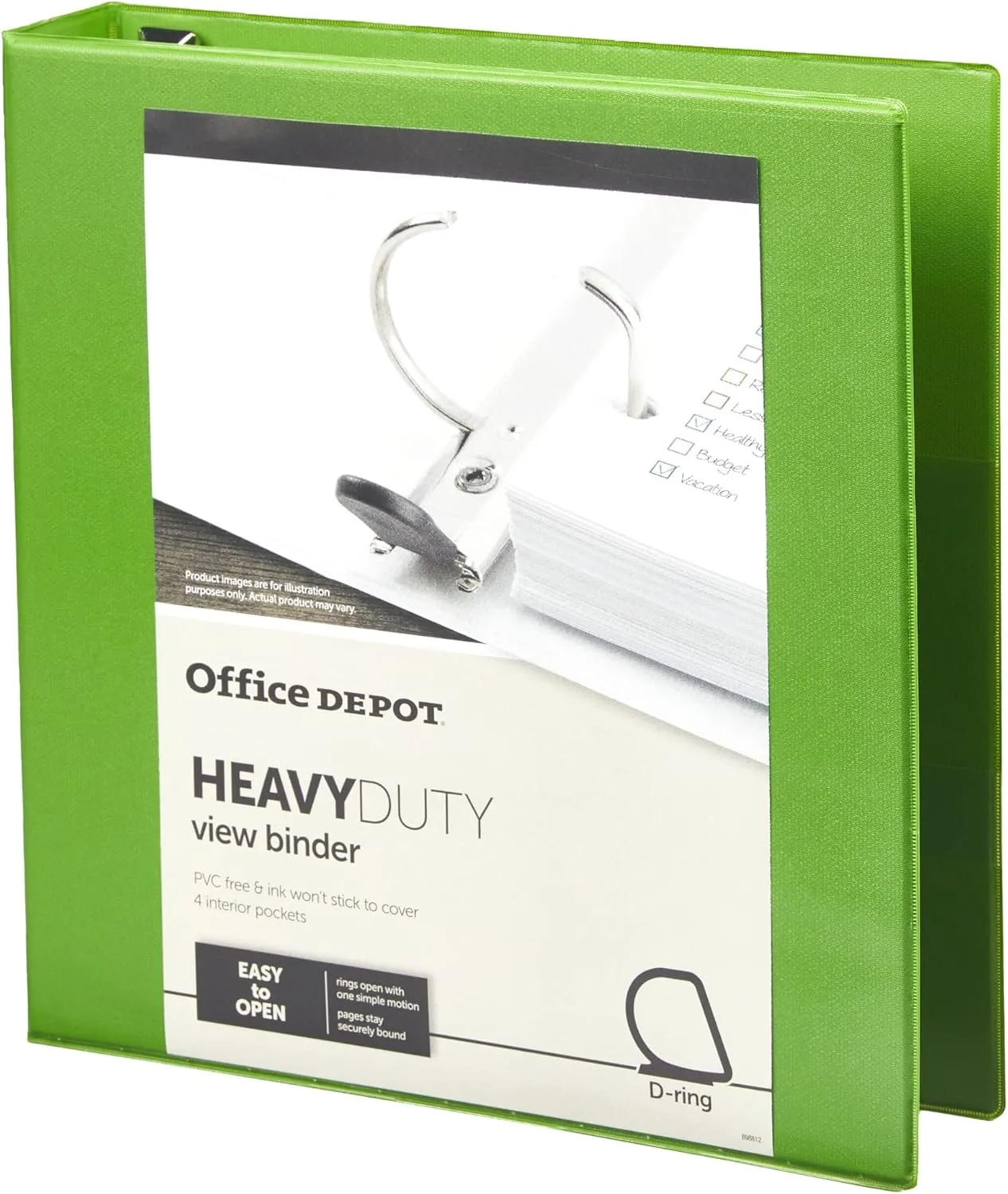 Office Depot Brand Heavy-Duty D-Ring View Binder, 1 1/2" Rings, 54% Recycled, Army Green