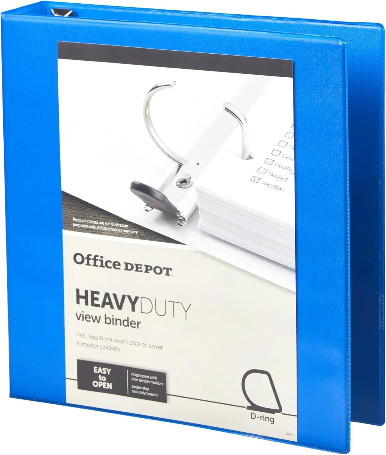 Office Depot® Brand Heavy-Duty Easy Open® D-Ring View Binder, 1 1/2" Rings, 54% Recycled, Blue