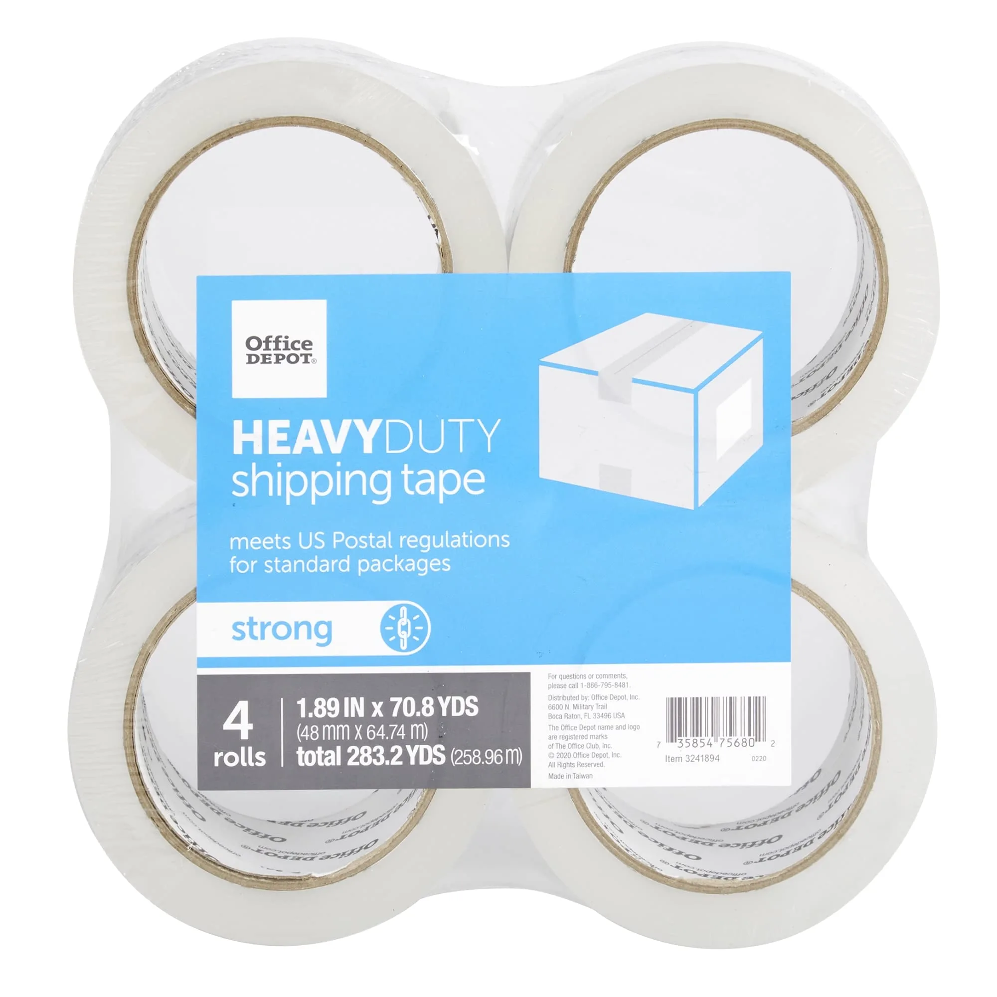Office Depot Brand Heavy Duty Shipping Packing Tape, 1.89in x 70.8 yd, Crystal Clear - 4 Rolls