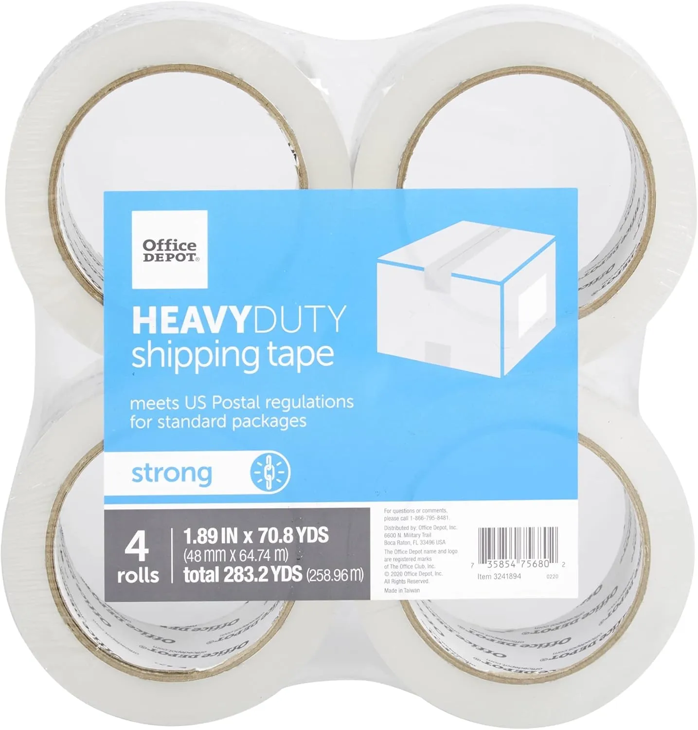 Office Depot Brand Heavy Duty Shipping Packing Tape, 1.89in x 70.8 yd, Crystal Clear - 4 Rolls