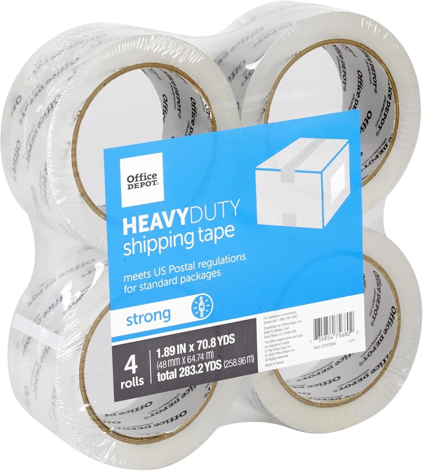 Office Depot Brand Heavy Duty Shipping Packing Tape, 1.89in x 70.8 yd, Crystal Clear - 4 Rolls