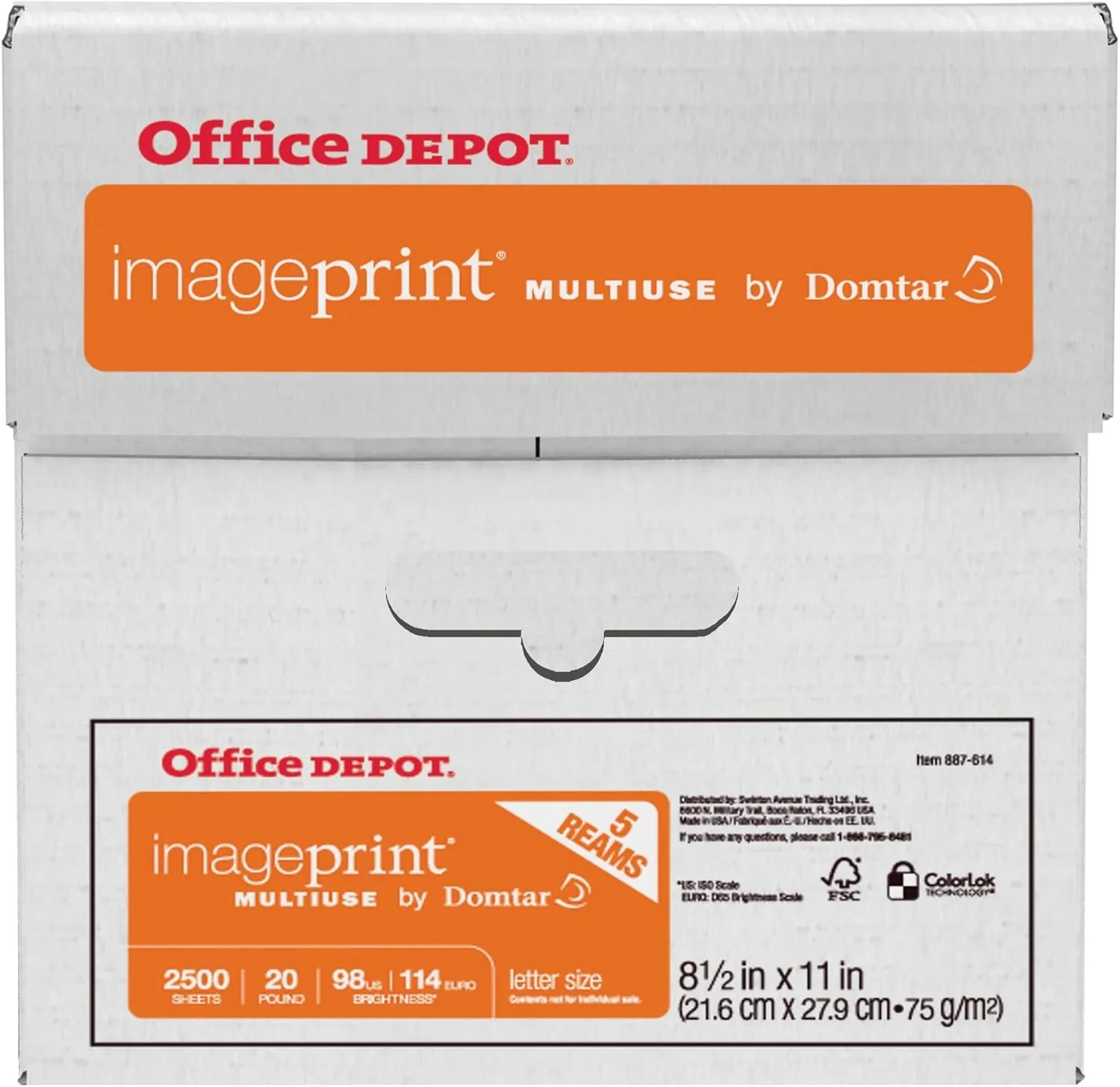 Office Depot ImagePrint FSC Certified Multiuse Paper by Domtar, 8 1/2in x 11in, 20 Lb, White, 500 Sheets Per Ream, Case Of 5 Reams, 1914