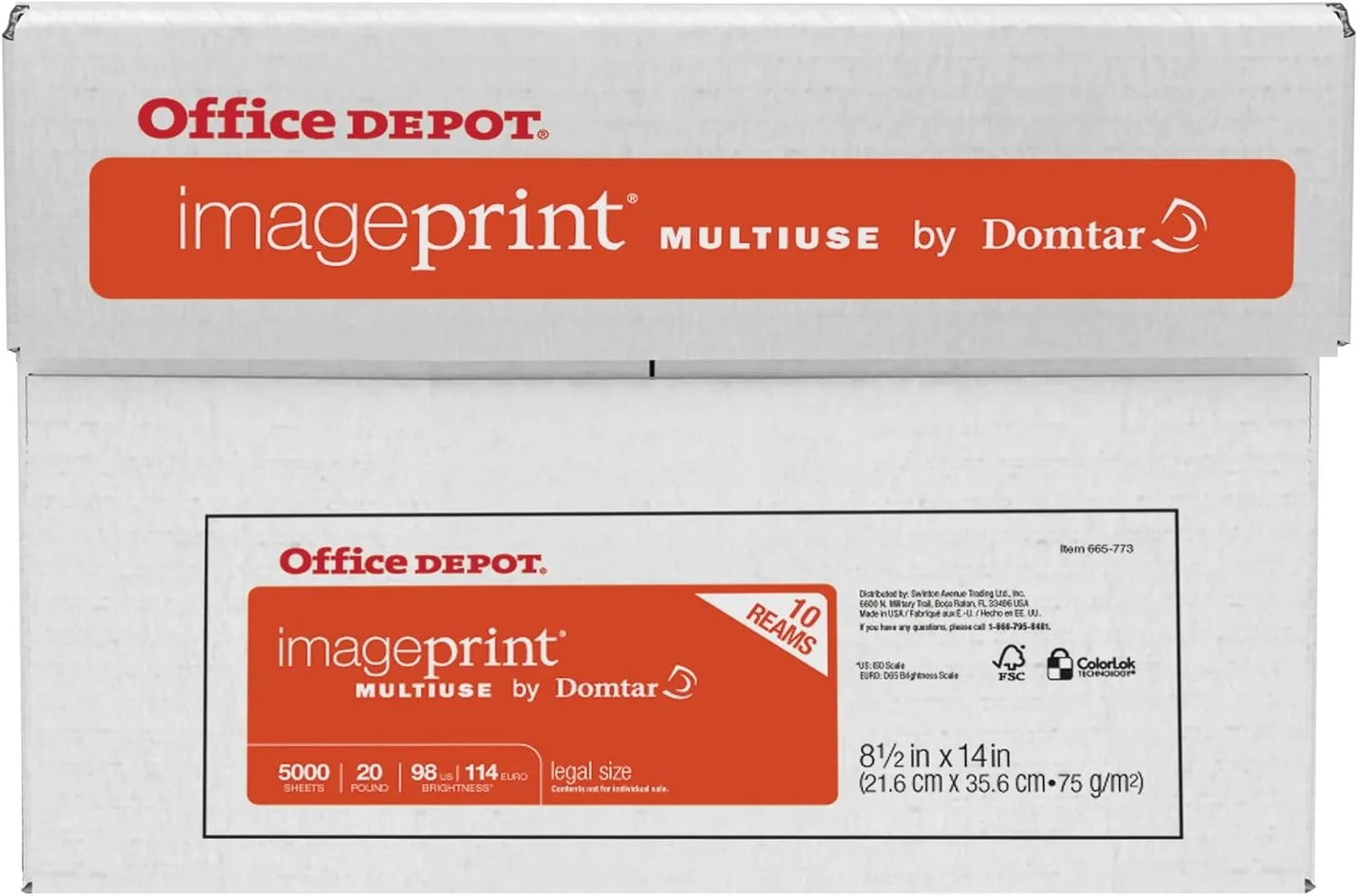 Office Depot ImagePrint Multi-Use Legal Paper, 20 lb, 10 Reams (5000 Sheets)