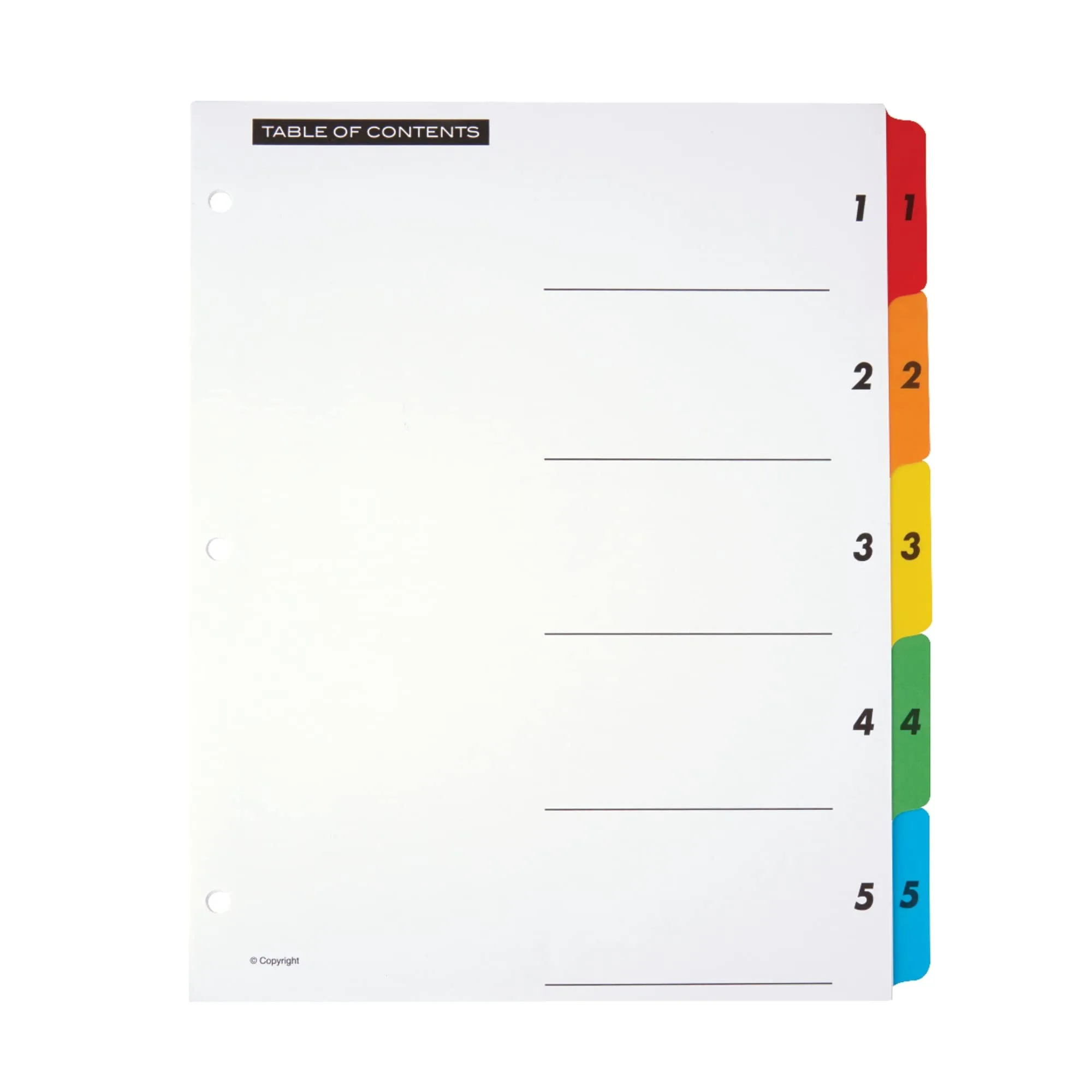Office Depot Table of Contents Customizable Index with Preprinted Tabs, Assorted Colors, Numbered 1-5, 6 Sets
