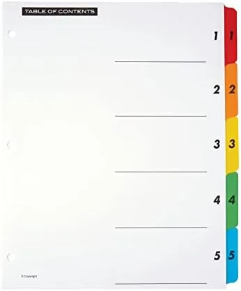 Office Depot Table of Contents Customizable Index with Preprinted Tabs, Assorted Colors, Numbered 1-5, 6 Sets