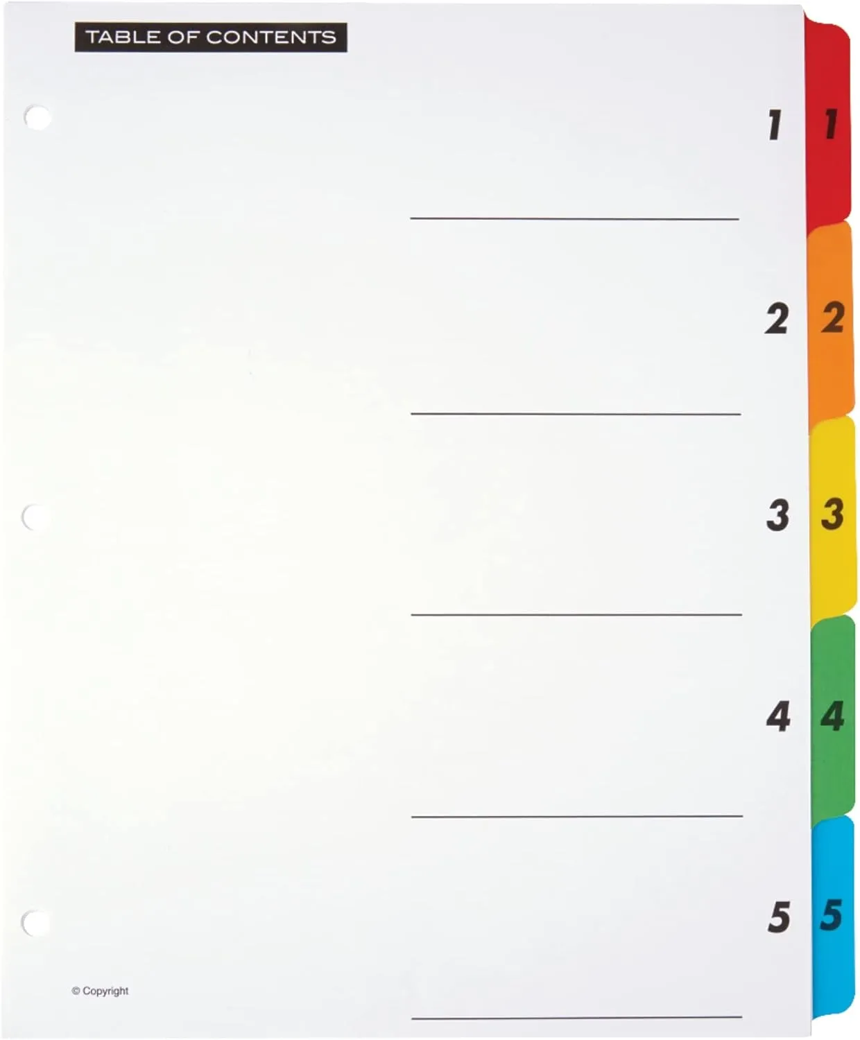 Office Depot Table of Contents Customizable Index with Preprinted Tabs, Assorted Colors, Numbered 1-5, 6 Sets