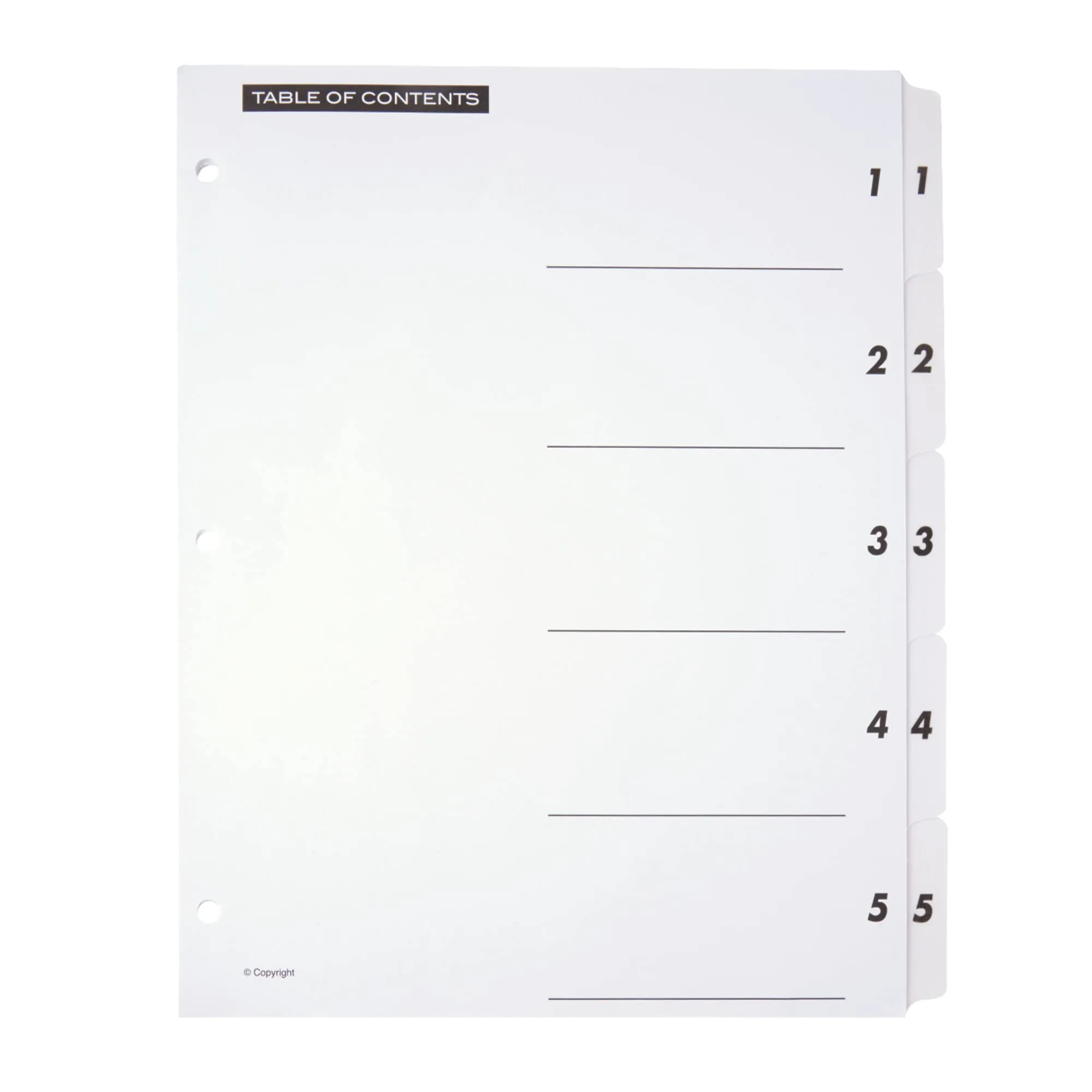 Office Depot Table Of Contents Customizable Index With Preprinted Tabs, White, Numbered 1-5, OD408879