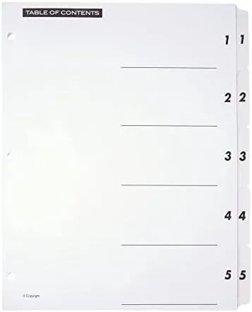 Office Depot Table Of Contents Customizable Index With Preprinted Tabs, White, Numbered 1-5, OD408879