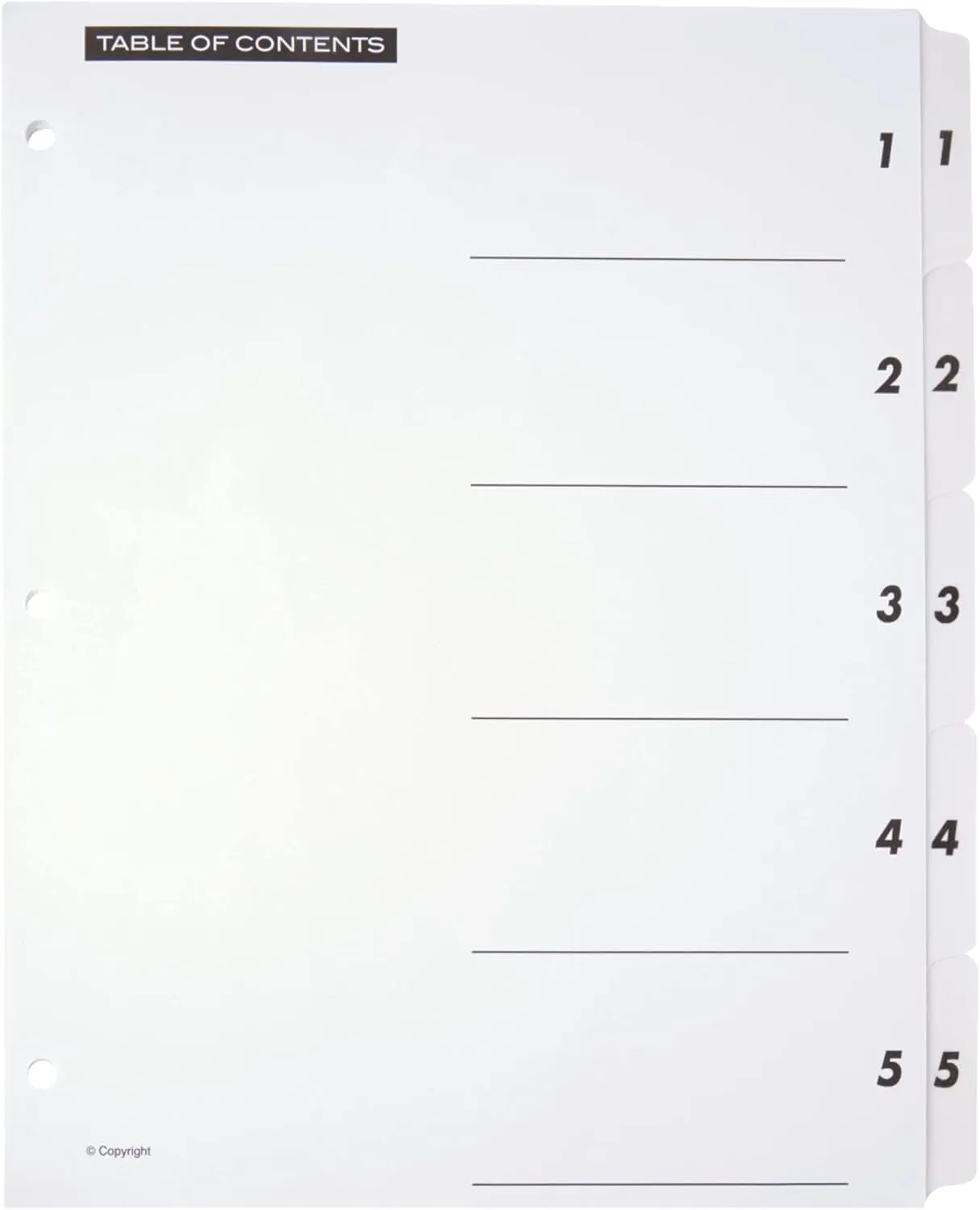 Office Depot Table Of Contents Customizable Index With Preprinted Tabs, White, Numbered 1-5, OD408879