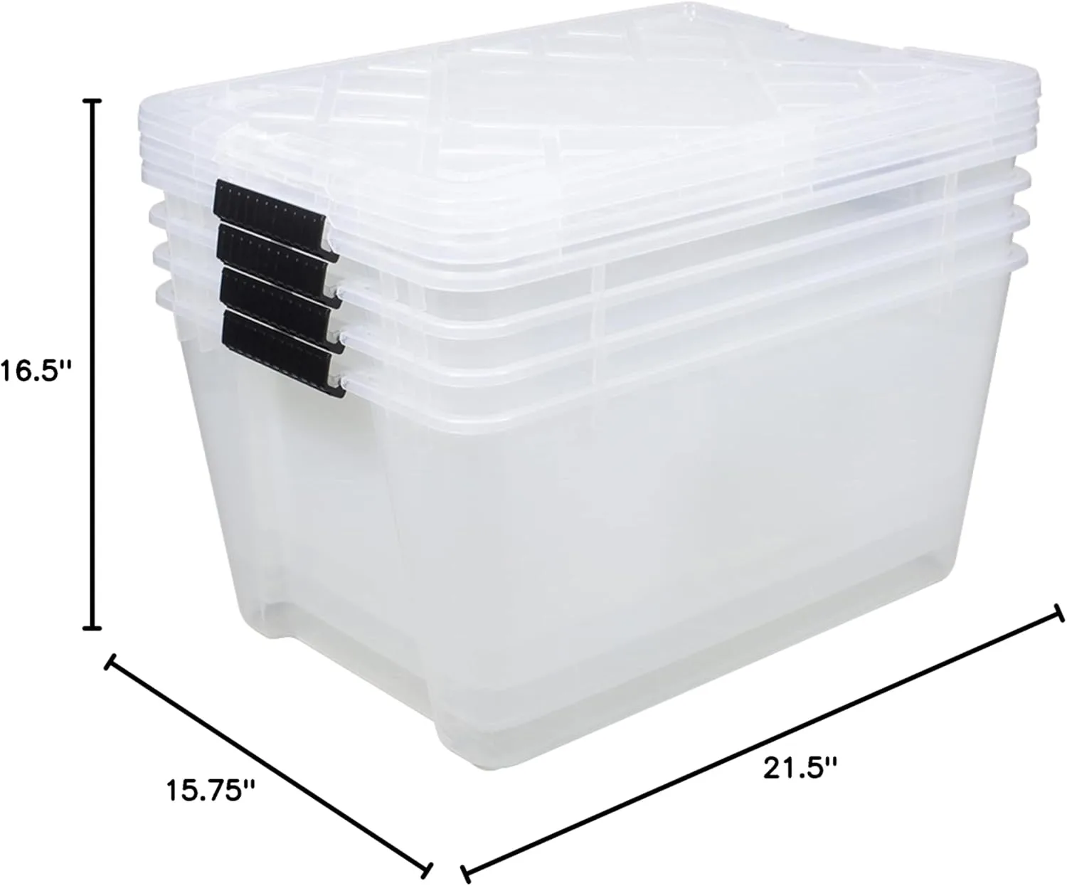 Office Depot® Brand by GreenMade® Instaview Storage Container With Latch Handles/Snap Lids, 45 Qt, 16-1/2" x 15-3/4" x 21-1/2", Clear, Pack Of 4