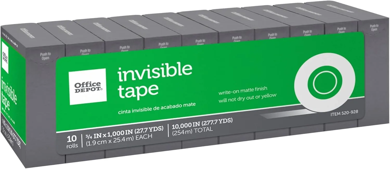 Office Depot Brand Invisible Tape Refills, 3/4in x 1,000in, Pack Of 10